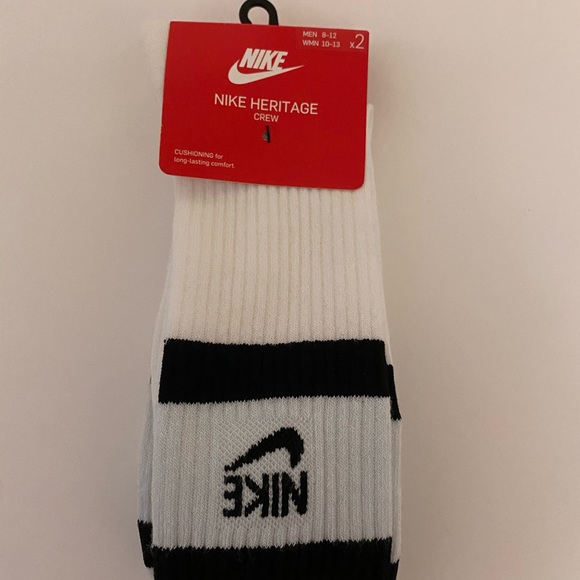 Nike Heritage 2 pack white crew socks M8-12 W10-13 - Picture 2 of 4